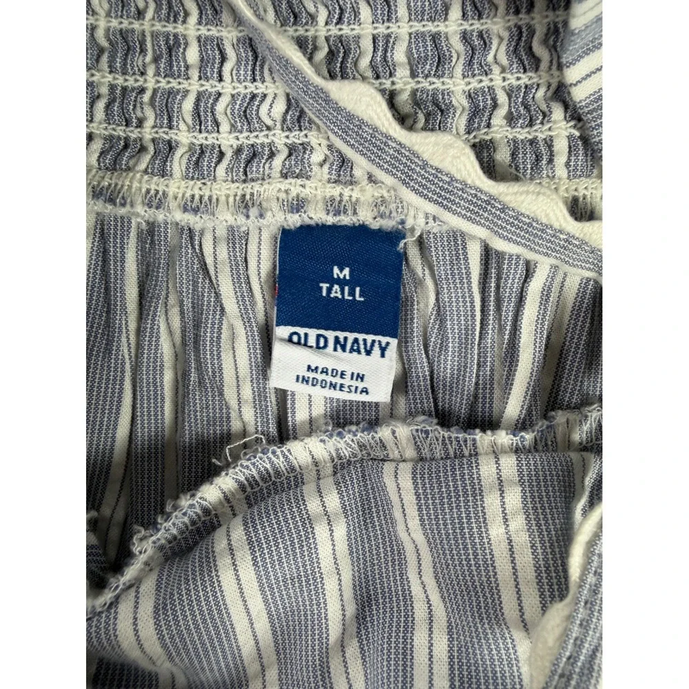 Old Navy Blue White Striped Tie Front Smocked Midi Dress Womens Medium Tall